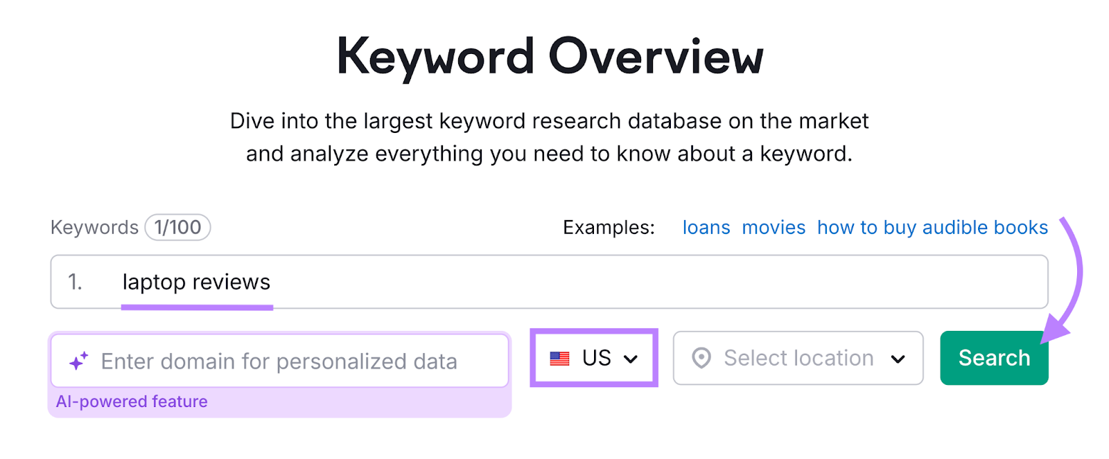 search for keyword in Keyword Overview tool