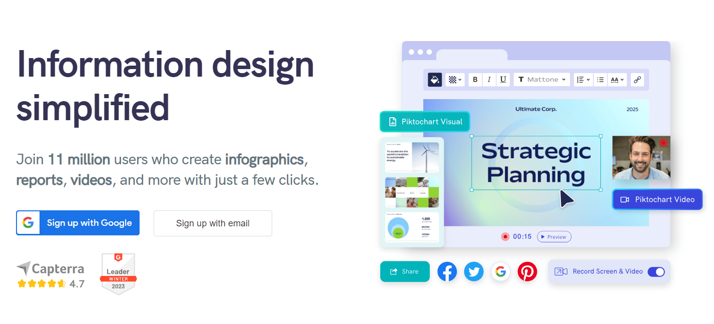 Piktochart's landing page