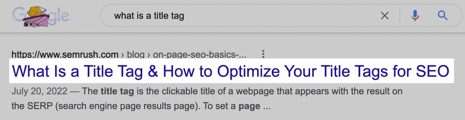 A title tag on Google SERP