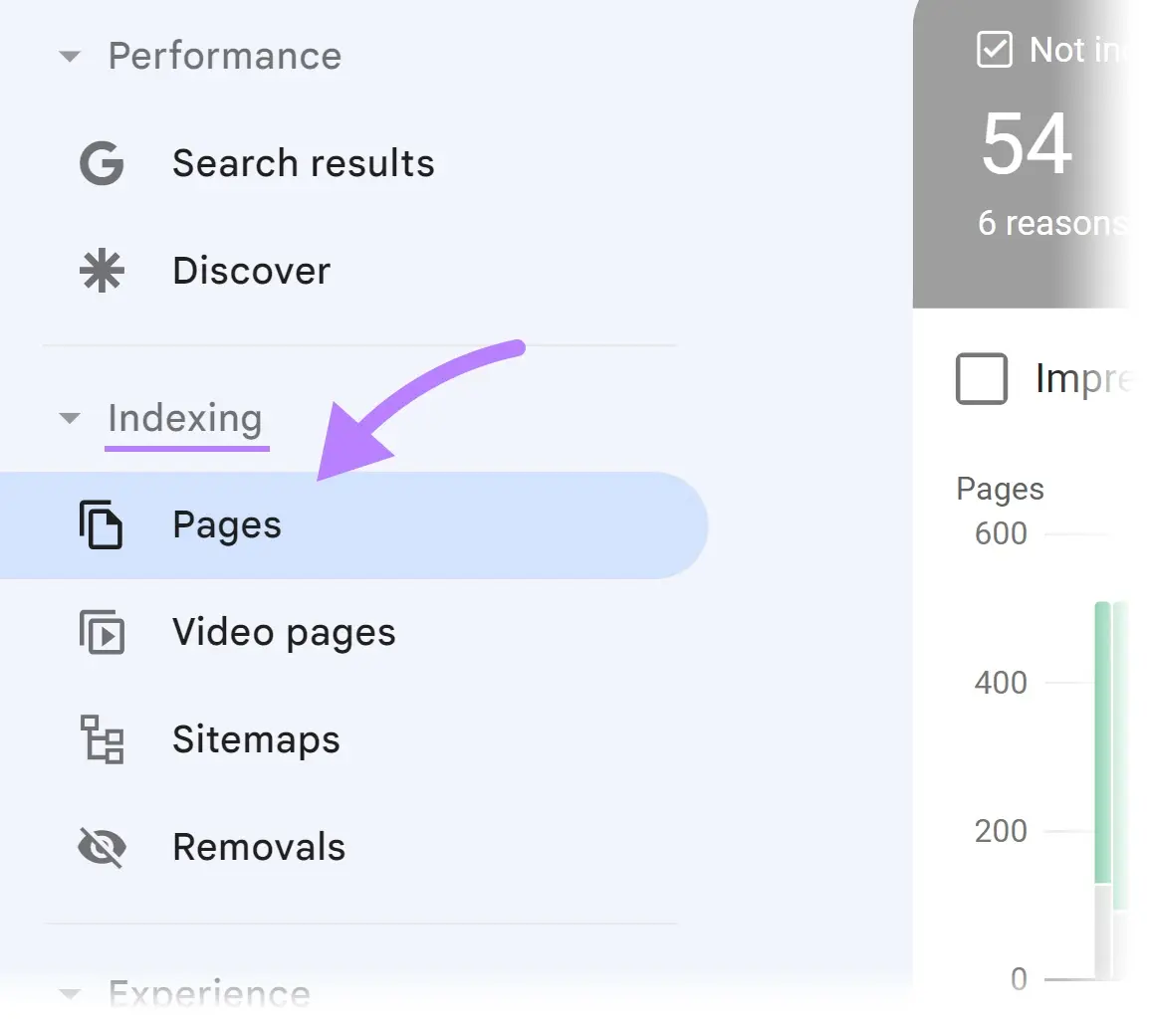 navigation in Google Search Console