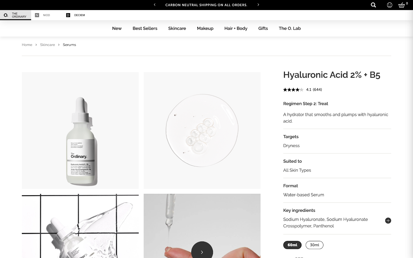 The Ordinary product page