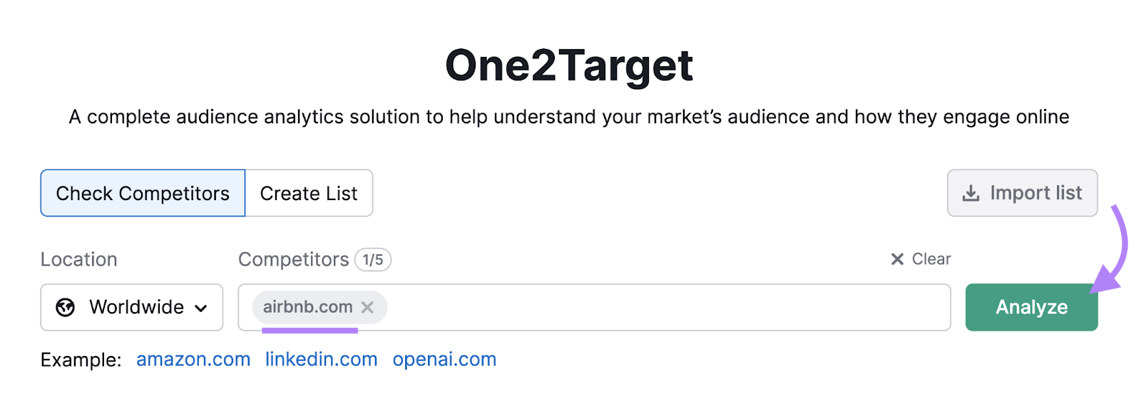 search for competitor in one2target tool