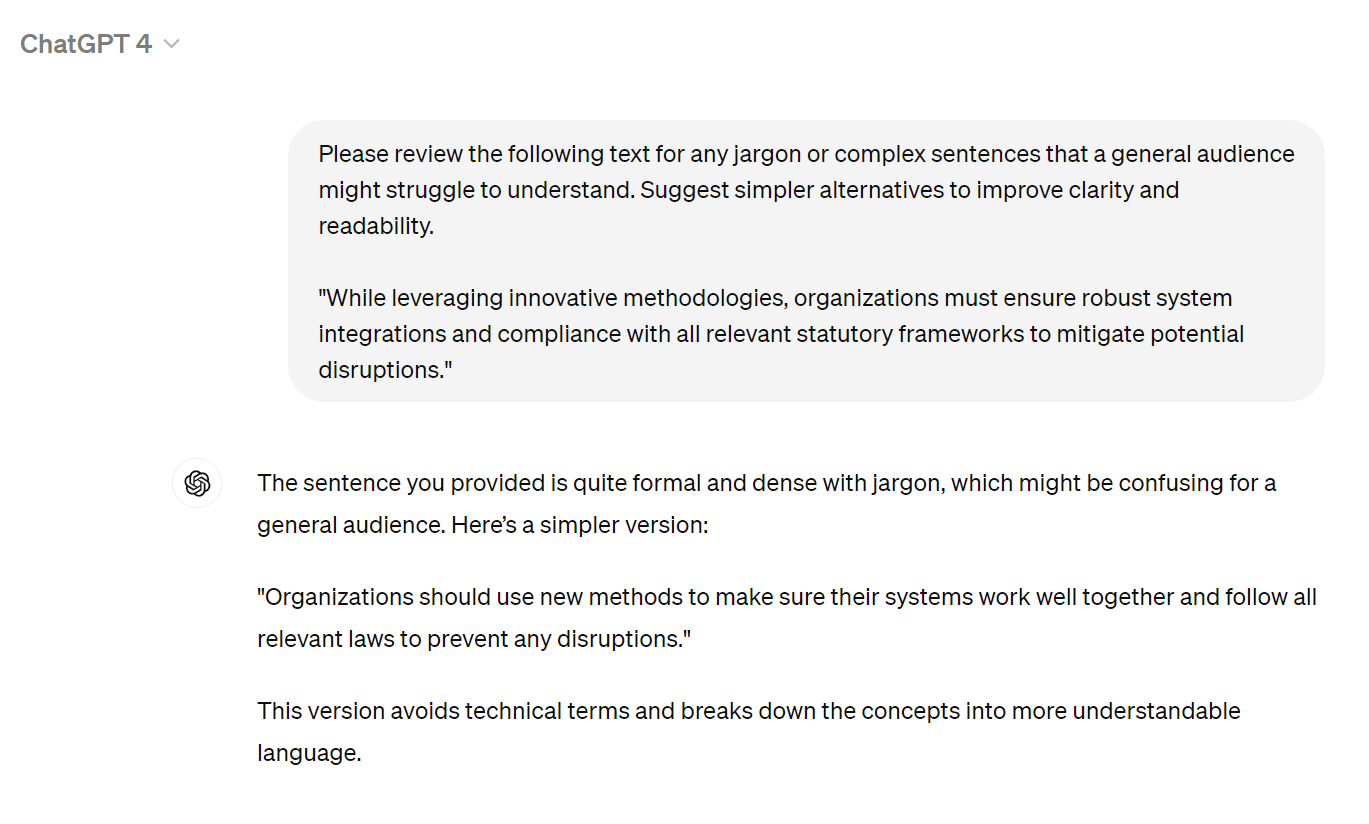 ChatGPT dashboard showing how ChatGPT replies with easier to read version of text.