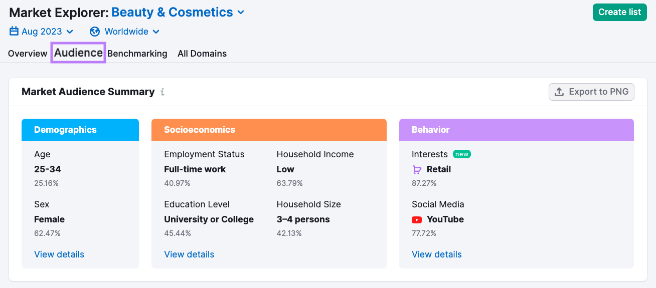 "Market Audience Summary" section