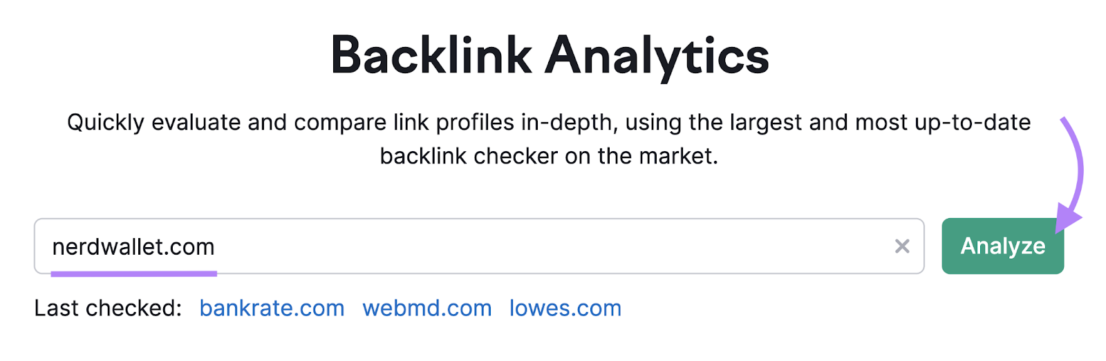 domain entered into Backlink Analytics tool