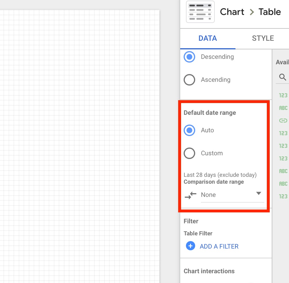 Google Data Studio date range menu