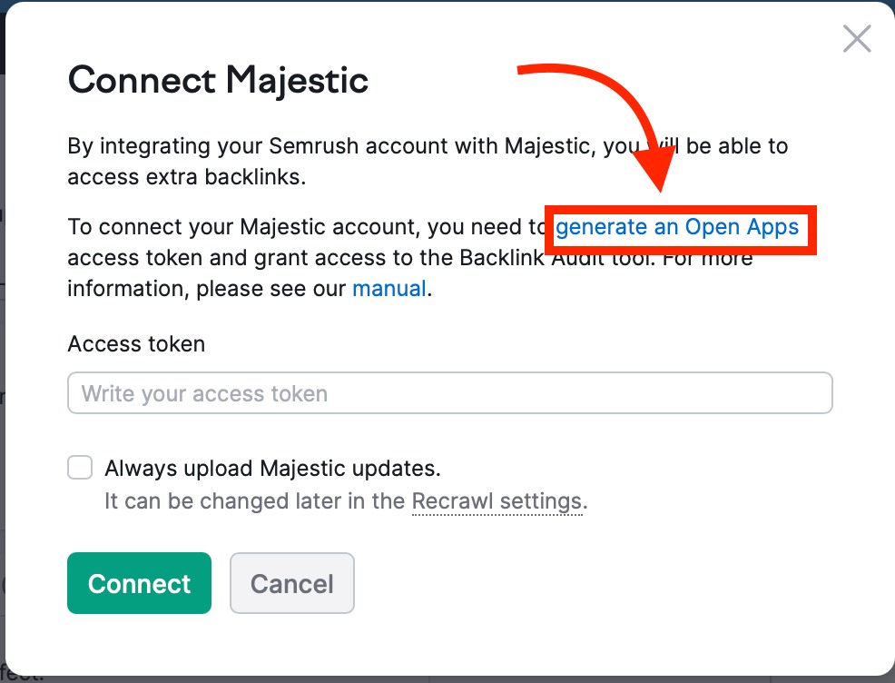 How to Connect Majestic to Semrush image 2