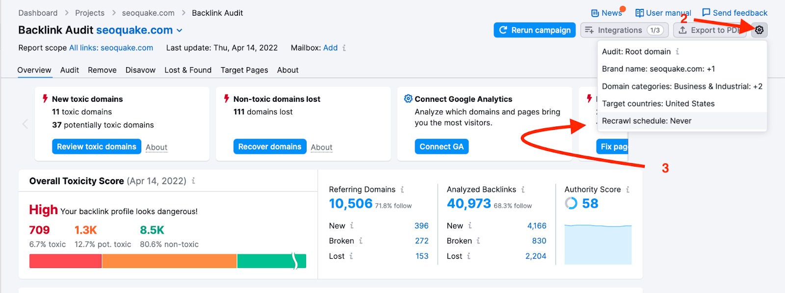 Backlink Audit settings