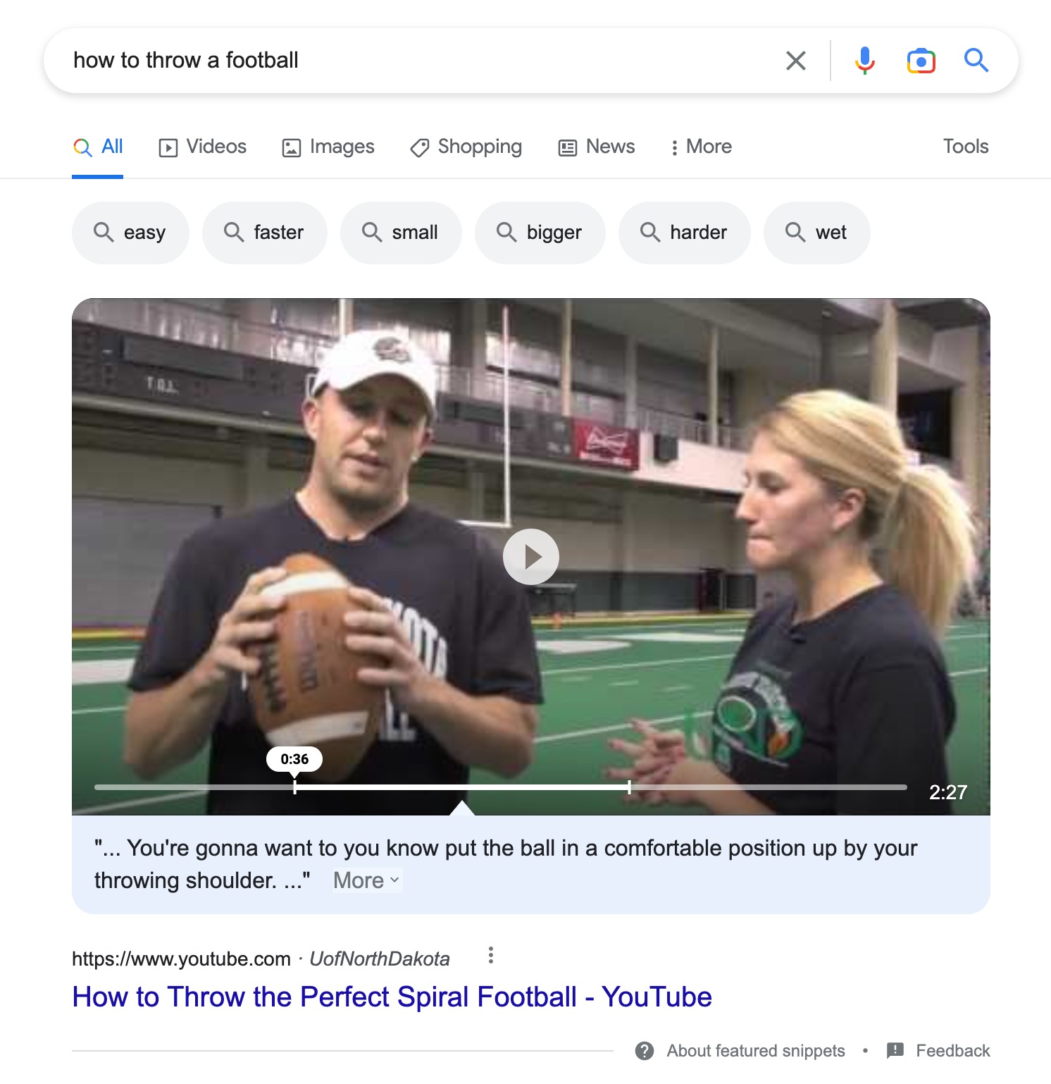 What a Featured Video looks like on a desktop SERP