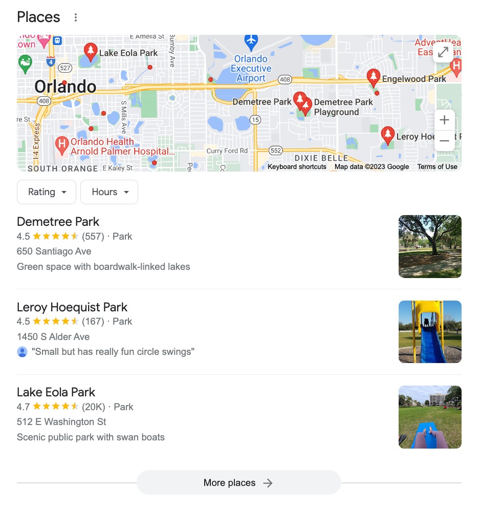 Local pack for a search query that mentions a certain location.