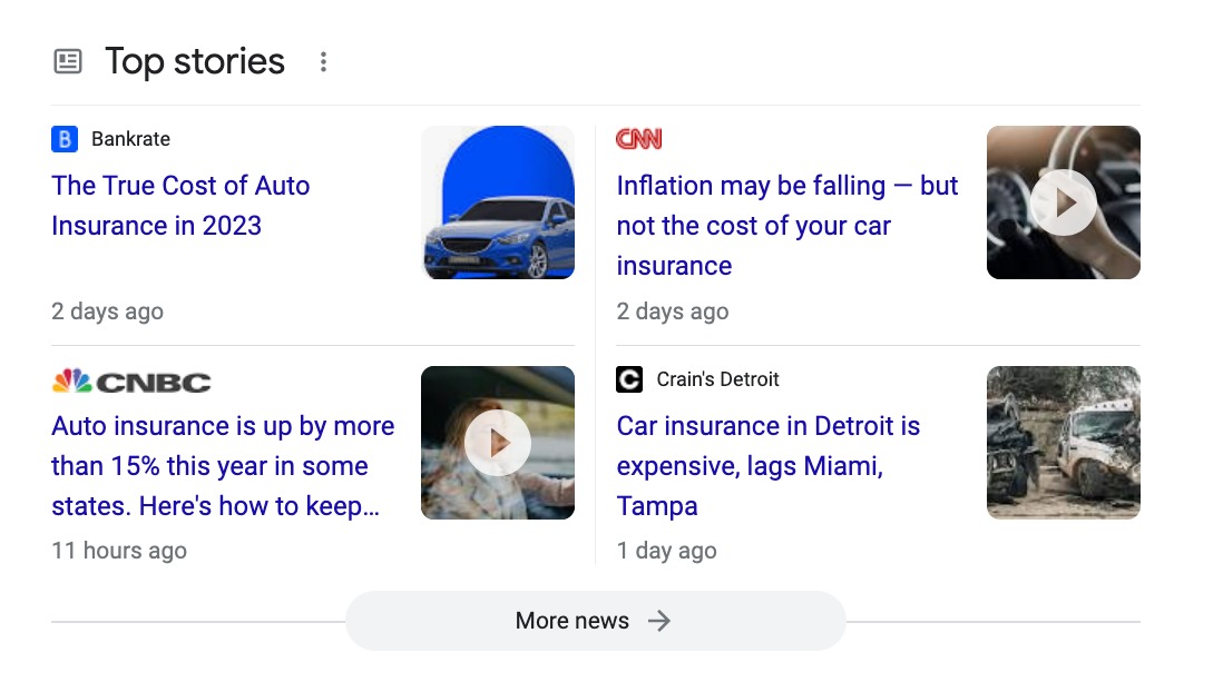 What Top Stories on desktop results look like