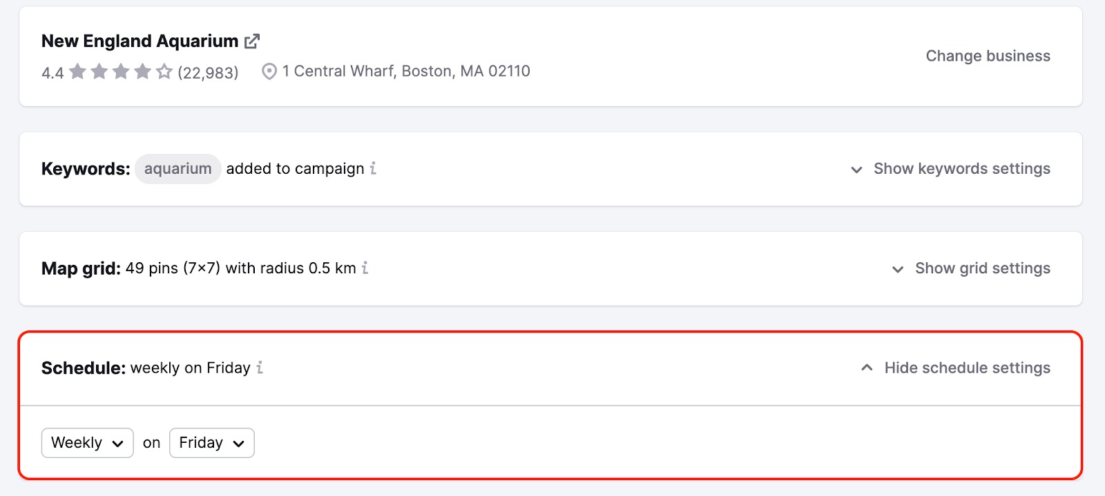 Select how often the scan should be re-run in the Schedule section.